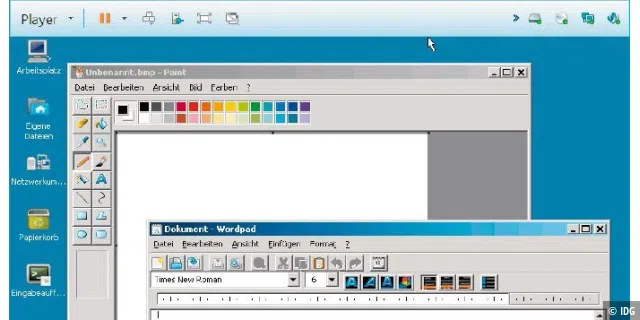 Paint und Wordpad sind bei ReactOS vom Start weg dabei. Vom freien Betriebssystem unterstützte Programme lassen sich installieren.
