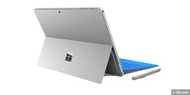 Durch den Kickstand können Sie das Surface Pro 4 in einem beliebigen Winkel einstellen, wenn Sie es als Notebook nutzen.