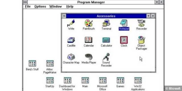 Windows 3.1: Vor dem Windows Explorer gab es den Programm-Manager, in dem sich Anwendungen auf jede erdenkliche Weise gruppieren und sammeln ließen.