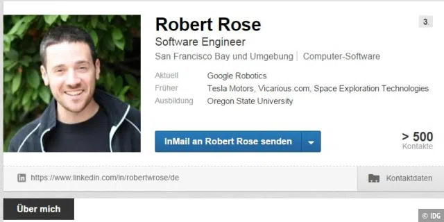 Das LinkedIn-Profil von Robert Rose.