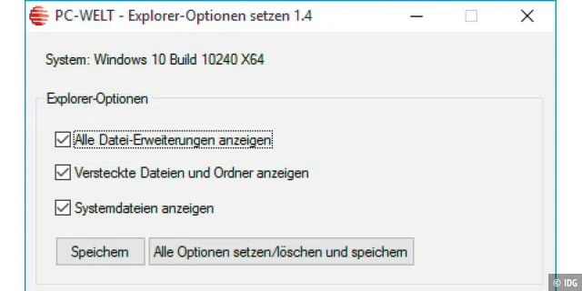 Mit PC-WELT-Explorer-Optionen-setzen ändern Sie die Ansichtsoptionen von Dateien und Ordnern mit einem Mausklick.