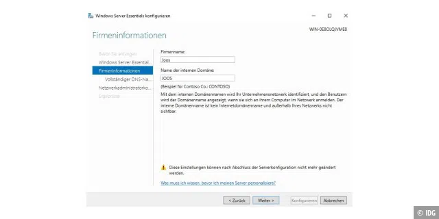 Windows Server 2016 Essentials wird über einen Assistenten eingerichtet