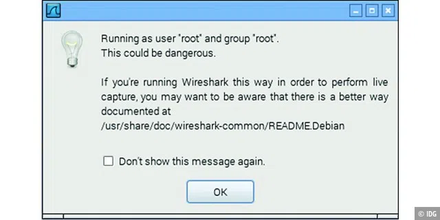 Mit Root-Rechten hat Wireshark ein Problem...
