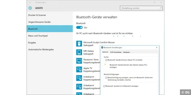 Damit Ihr Windows-Rechner für andere Bluetooth-Geräte über die Umgebungssuche auch auffindbar ist, müssen Sie die Bluetooth-Funktion erst über die Einstellungen-App von Windows 10 aktivieren.