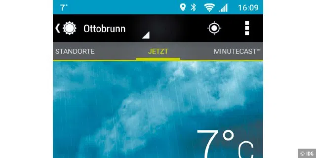Die App „Accuweather“ gibt auf Wunsch auch die aktuelle Temperatur an Ihrem Wohnort in der Benachrichtigungsleiste an.