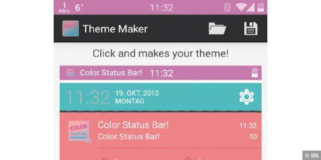 Machen Sie Ihre Benachrichtigungsleiste bunter mit der App „Color Status Bar“. Mit ihr lassen sich die einzelnen Elemente einfärben und als EIgenkreation abspeichern.
