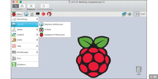 Desktop des Raspberry in einem Fenster auf dem Mac-Rechner.