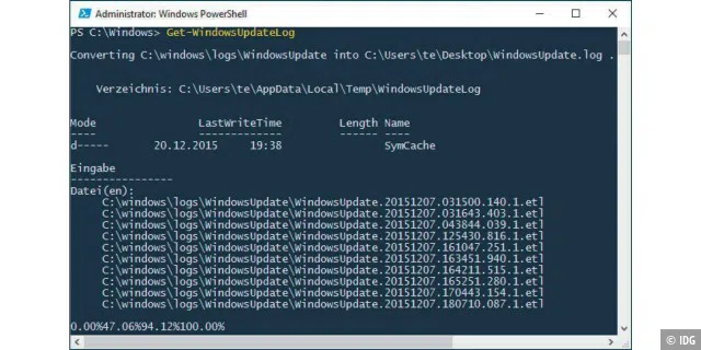 Der Befehl Get-WindowsUp dateLog in der Powershell erzeugt in einem Editor lesbare Protokolle, meist mit etwas ausführlicheren Fehlermeldungen.