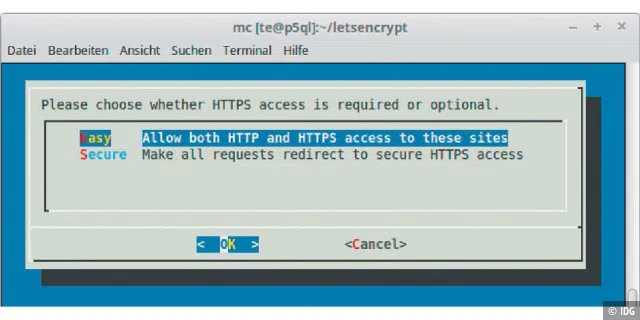 Der Let’s-Encrypt-Client kann Apache so konfigurieren, dass alle Anfragen auf „https://“ umleitet.