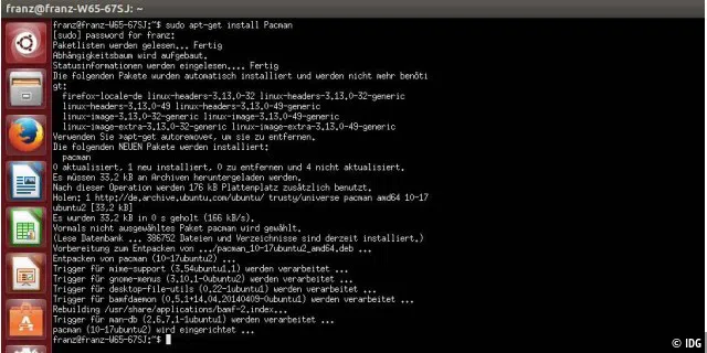 Pacman auf der Shell von Ubuntu Linux installieren.