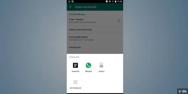 Um bei Whatsapp den Hintergrund für Ihre Chats festzulegen, gehen Sie in den App-Einstellungen auf „Chats und Anrufe“ und dann auf die Option „Hintergrund.“