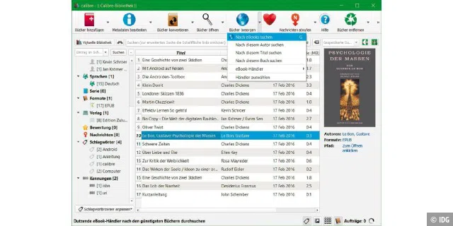 RechMit der Freeware Calibre bewahren Sie den Überblick über die elektronischen Bücher Ihrer Sammlung und synchronisieren verschiedene Lesegeräte.
