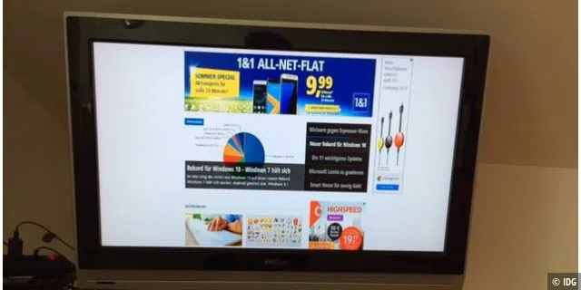 Der Browser von unserem Infinitybook auf unserem TV-Gerät.