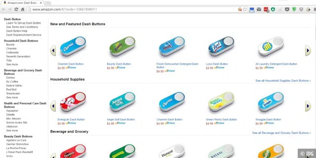 Das Angebot an Bestellknöpfen für Produkte bei Amazon gibt es bis bisher nur in den USA (Stand April 2016). Dort sind aber schon über 100 Produkte mit nur einem Knopfdruck bestellbar.