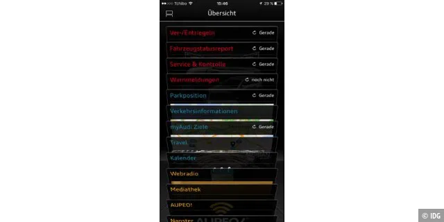 Umfang der Audi MMI connect App für iOS und Android