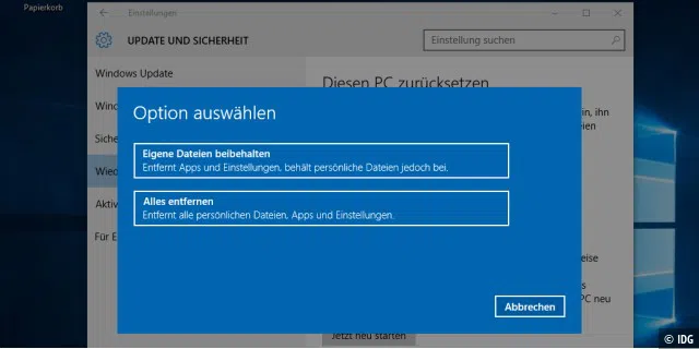 Windows 10 zurücksetzen - reset oder auffrischen