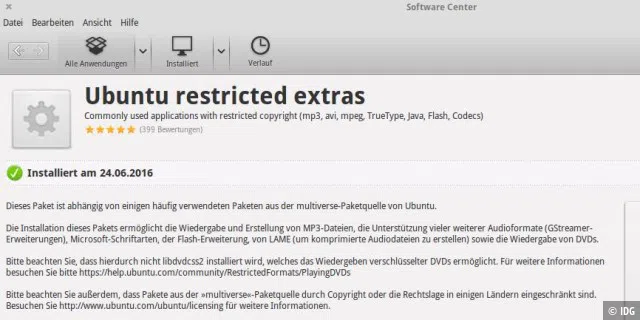 ubuntu-restricted-extras sind installiert