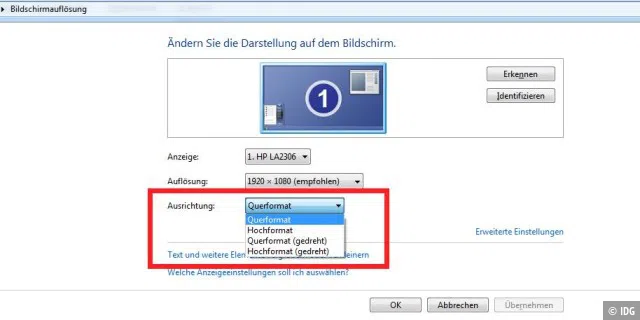 Windows 7: Verschiedene Formate stehen zur Auswahl.