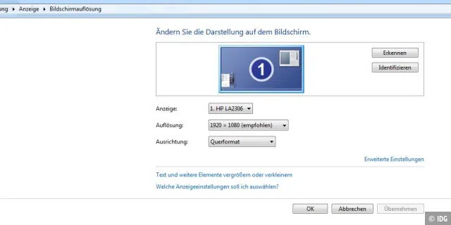 Systemeinstellungen von Windows 7: Bildschirmauflösung