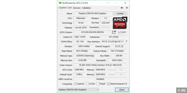 Die technischen Daten der AMD Radeon RX 480 im Überblick.
