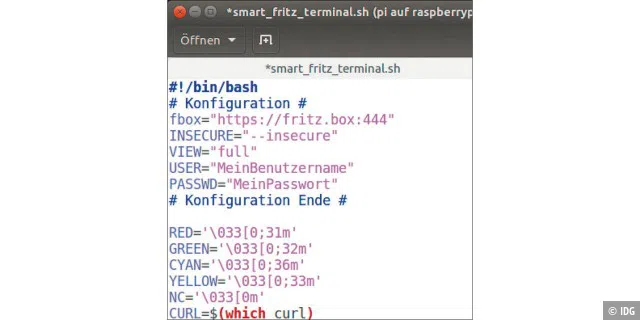 In die Datei „smart_fritz_terminal.sh“ tragen Sie die Adresse Ihrer Fritzbox ein.