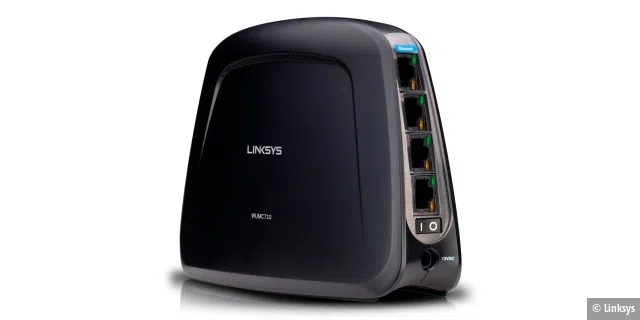 An die vier LAN-Ports des Linksys WUMC710 schließen Sie AV-Receiver, Blu-ray-Player und weitere Geräte an, die Zugriff auf Ihr WLAN erhalten sollen.