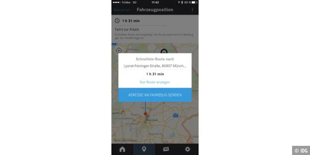 Von der App kann man die Adresse an das Navigationsgerät im Auto senden.