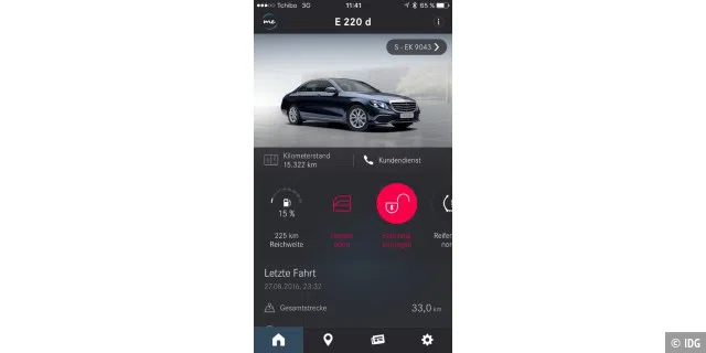 Die App zeigt den Zustand des Fahrzeugs an