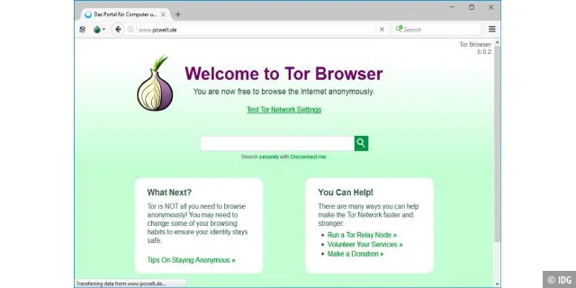 Der Browser Tor macht anonymes Surfen sehr einfach. Sie müssen nichts einstellen. Allerdings ist das Surfen oft langsam, und Downloads sind meist nicht möglich.