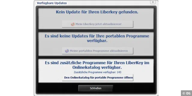 Liberkey bietet eine integrierte Updatefunktion, die sich sowohl die den Starter als auch die einzelnen Anwendungen berücksichtigt.