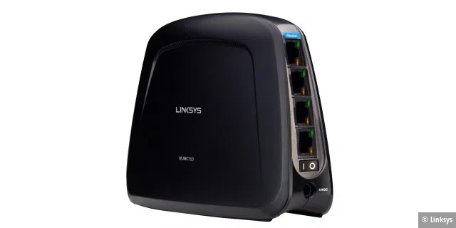 An die vier LAN-Ports des Linksys WUMC710 schließen Sie AV-Receiver, Blu-ray- Player und weitere Geräte an, die Zugriff auf Ihr WLAN erhalten sollen.