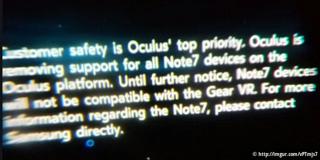 Oculus stellt den Gear-VR-Support für das Note 7 ein.