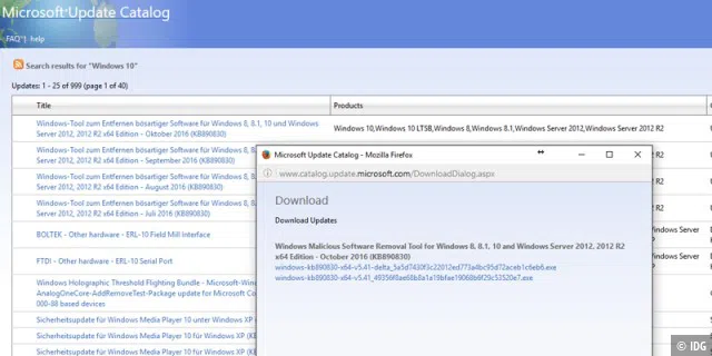 Über den Microsoft Update Catalog können Updates einzeln heruntergeladen werden