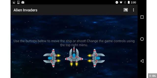 Ihr Smartphone-Display verwenden Sie beim Spiel Space Invaders als Steuerungselement. So lässt sich das Raumschiff nach oben, nach rechts sowie nach links bewegen.