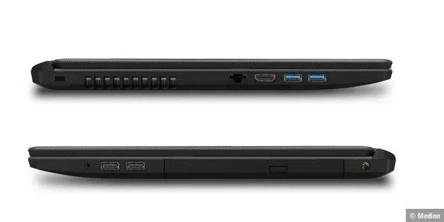 An der rechten und linken Seite sitzen USB-Anschlüsse beim Akoya P6670.