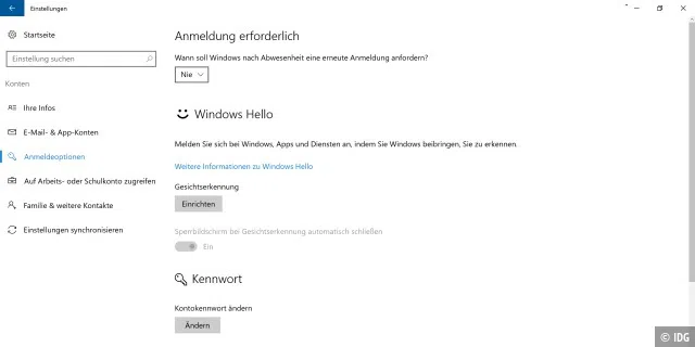 Die Windows-10-Passworteingabe nach Ruhezustand deaktivieren Sie in den System-Einstellungen