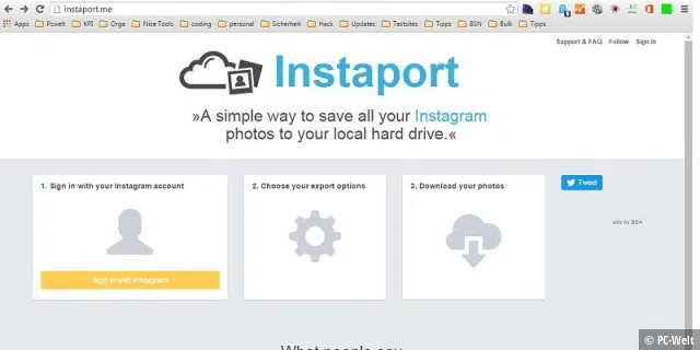Am einfachsten sichern Sie Ihre Instagram-Bilder mit dem kostenlosen Web-Dienst http://instaport.me/