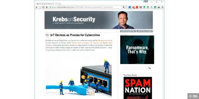 Die Website von Brian Krebs wurde im September 2016 durch eine DDoS-Attacke mit 620 Gigabit pro Sekunde komplett überlastet. Der Großteil des Datenbombardements soll von IoT-Geräten ausgegangen sein.