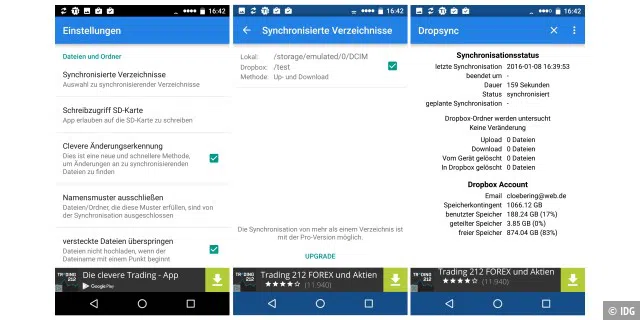 Dropsync synchronisiert ein Verzeichnis auf Ihrem Android-Phone mit Ihrer Dropbox