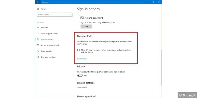 Neue Dynamic Lock Funktion in Windows 10