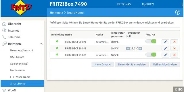 Zwei Zwischenstecker und ein Thermostat sind an unserer Fritzbox angemeldet.