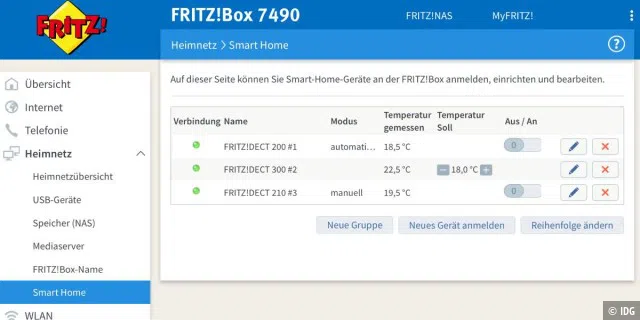 Im Webfrontend der Fritzbox verwalten Sie alle Smart-Home-Geräte von AVM.