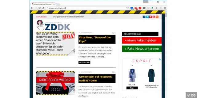 Die Website Mimikama versammelt aktuelle Fake-News, falsche Gewinnspiele, Zeitungsenten, aber auch wahre Kuriositäten aus dem Internet.