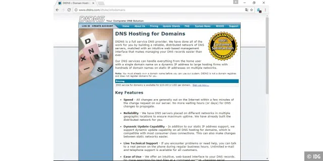 Die amerikanische Firma Dt DNS bietet zusätzlich zu ihrem kostenfreien Dienst auch erweiterte Serviceleistungen an, für die dann einige Dollar Jahresgebühren anfallen.