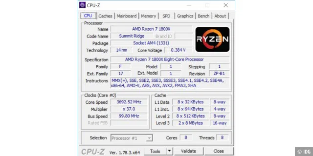 Die technischen Daten des AMD Ryzen 7 1800X im Überblick.