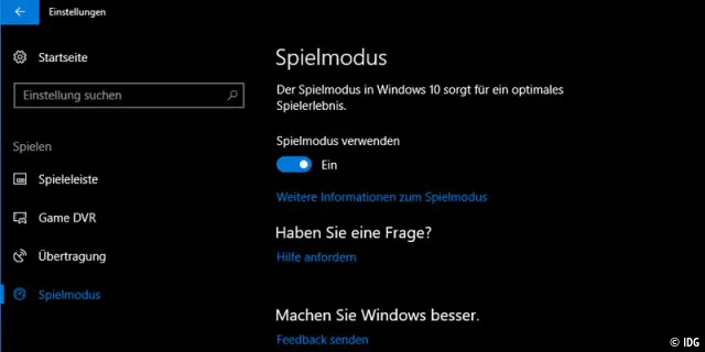 Hier kann in Windows 10 Creators Update der neue Spielemodus aktiviert werden