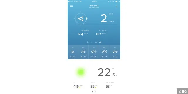 Die Netatmo Wetter App zeigt Außen- und Innenwerte.