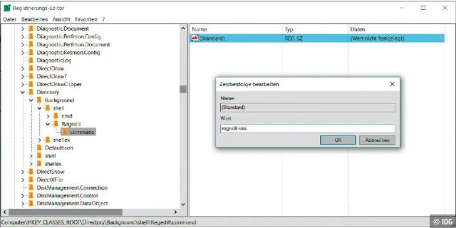 Praktisch: Im Kontextmenü des Desktops können Sie beliebige Befehle für den Start von Programmen einbauen. Die entsprechenden Befehle fügen Sie einfach im Registry-Editor Regedit.exe hinzu.