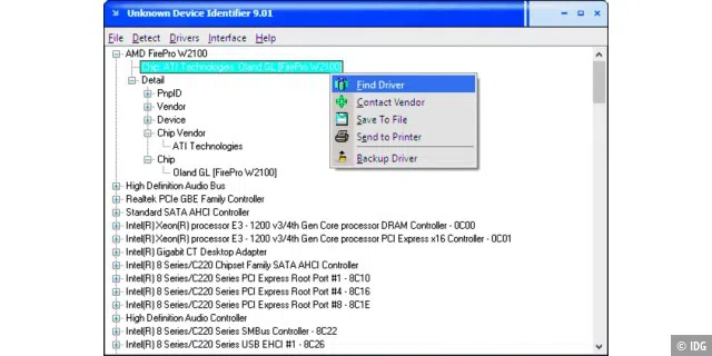 Der Unknown Device Identifier listet alle in Ihrem PC vorhandenen Komponenten detailliert auf.