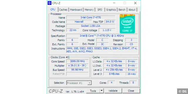 CPU-Z durchleuchtet Ihre CPU und verrät nicht nur die Bezeichnung, sondern auch wesentliche Informationen.